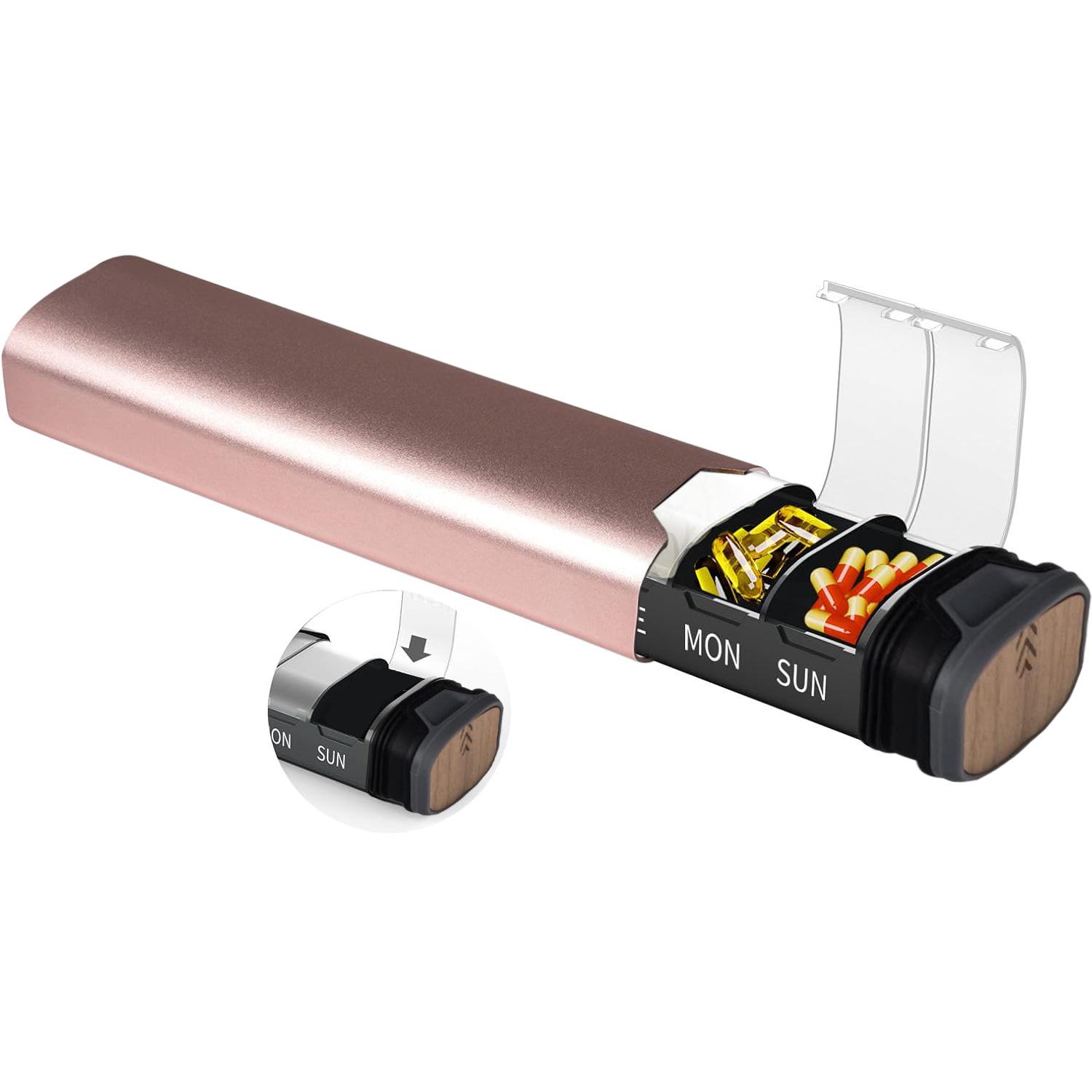 New Portable Seven-Day Aluminum Alloy Pill Box with Large Capacity Compartments рожевий колір золота
New Portable Seven-Day Aluminum Alloy Pill Box with Large Capacity Compartments рожевий колір золота