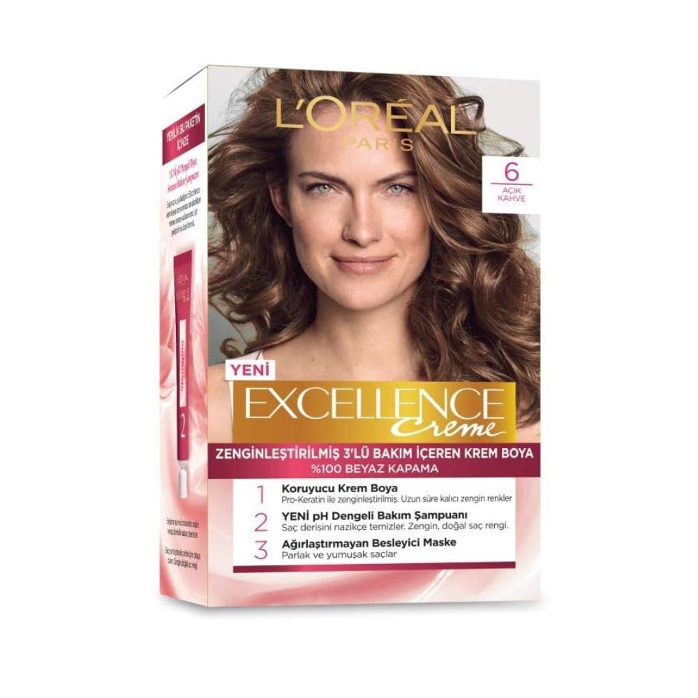 Краска для волос L Oreal Paris Excellence Creme - 6 Светло-коричневый 
Краска для волос L Oreal Paris Excellence Creme - 6 Светло-коричневый