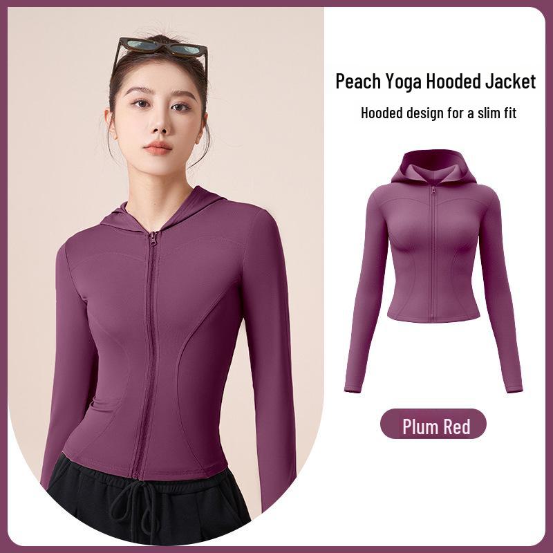 Куртка для йоги Juyitang Slim-Fit с капюшоном - эластичная, телесного цвета, кардиган с длинными рукавами S