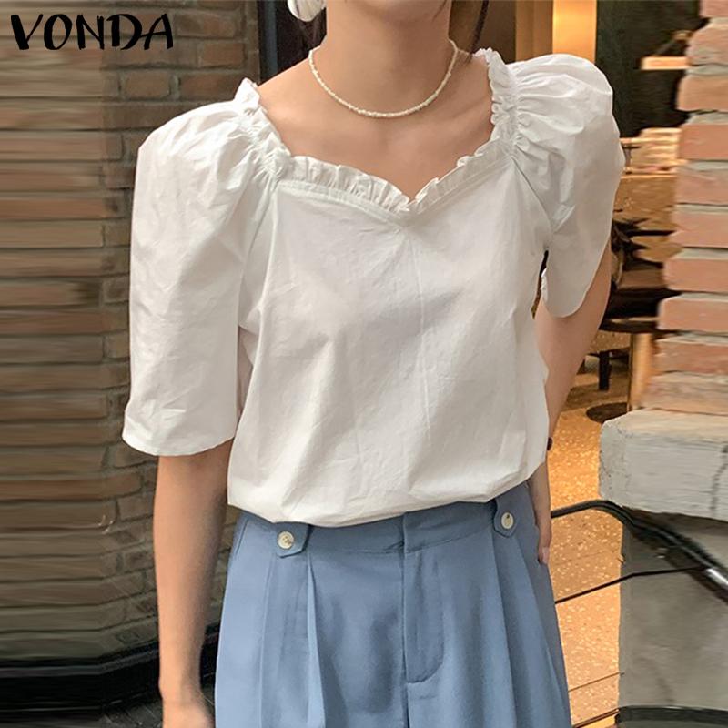 VONDA Летние тонкие женские топы с короткими рукавами и простыми оборками 
VONDA Летние тонкие женские топы с короткими рукавами и простыми оборками