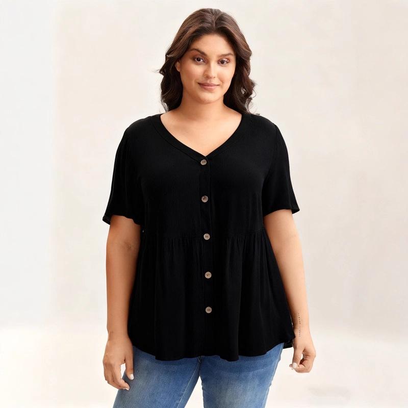 Plus Size V-Neck Short Sleeve Slimming Top - Single-Breasted Women s Shirt M чорний
Plus Size V-Neck Short Sleeve Slimming Top - Single-Breasted Women s Shirt M чорний