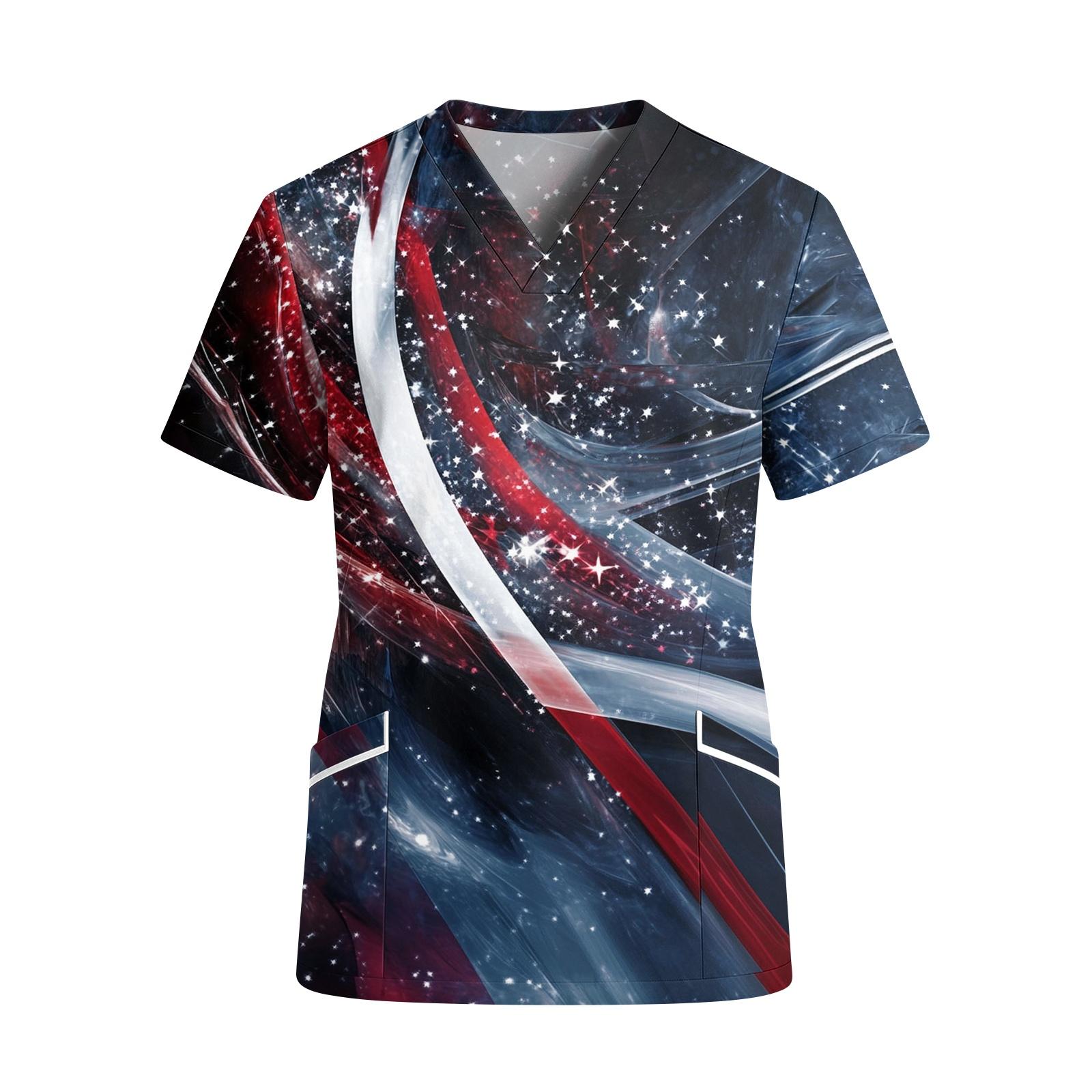 Women V Neck Short Sleeve Work Shirt with Pockets Independence Day Print Medical Uniform Top for Healthcare Professionals L
Women V Neck Short Sleeve Work Shirt with Pockets Independence Day Print Medical Uniform Top for Healthcare Professionals L