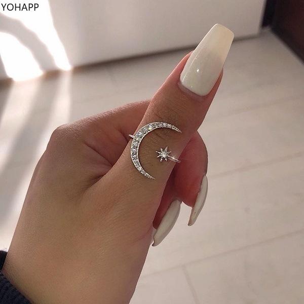 Moon Star Open Ring for Women, Dainty CZ Inlaid Crescent Band Boho Fashion Jewelry Adjustable Opening
Moon Star Open Ring for Women, Dainty CZ Inlaid Crescent Band Boho Fashion Jewelry Adjustable Opening