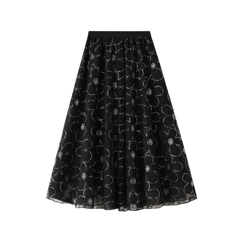 Elegant Lace Mesh Sequin Flower Skirt - Versatile A-line Midi for Autumn/Winter One Size чорний
Elegant Lace Mesh Sequin Flower Skirt - Versatile A-line Midi for Autumn/Winter One Size чорний