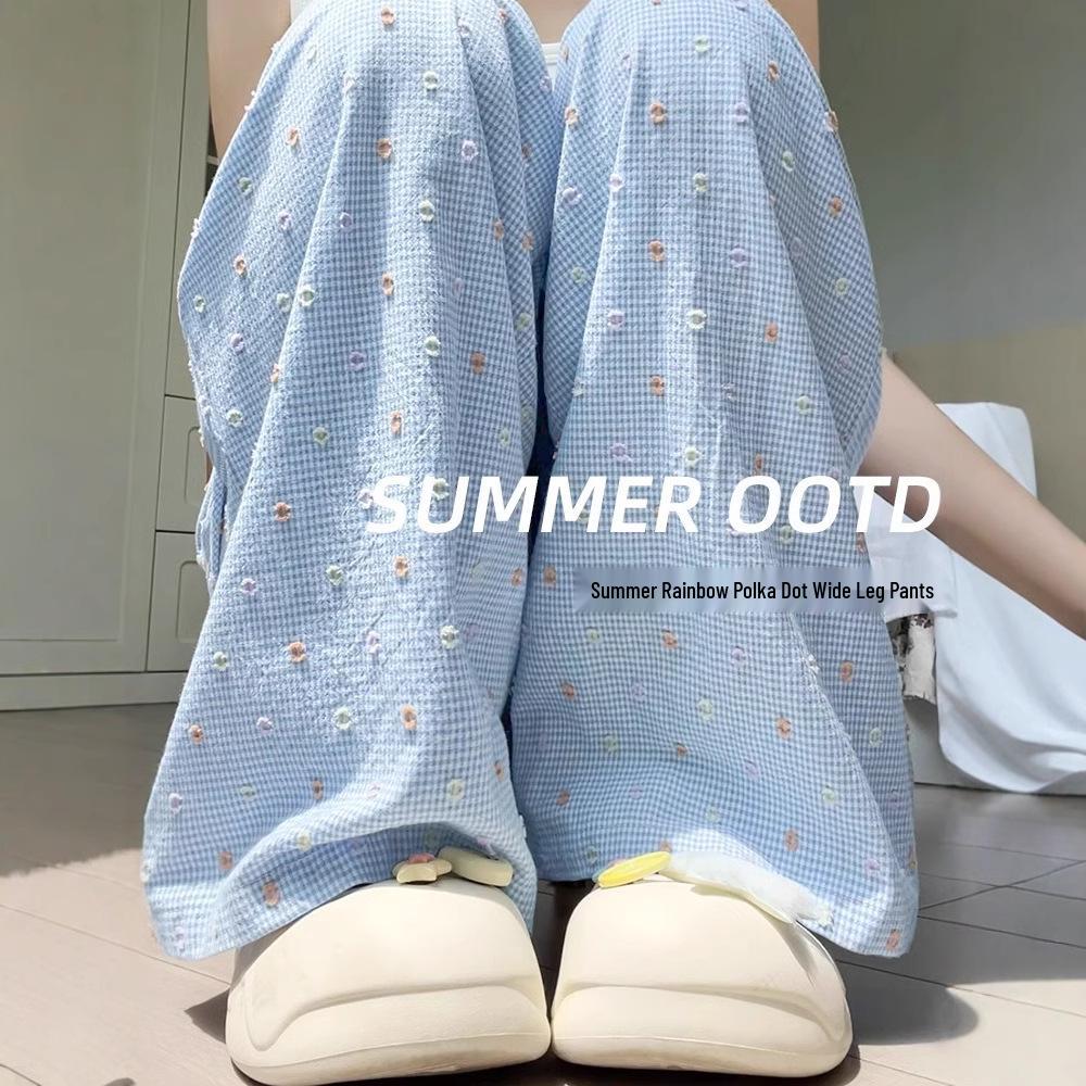 Women s High Waist Blue Polka Dot Straight Leg Pants - Summer Petite Ice Silk, 145-150cm, Wide Leg Design. S (80-95 jin)
Women s High Waist Blue Polka Dot Straight Leg Pants - Summer Petite Ice Silk, 145-150cm, Wide Leg Design. S (80-95 jin)