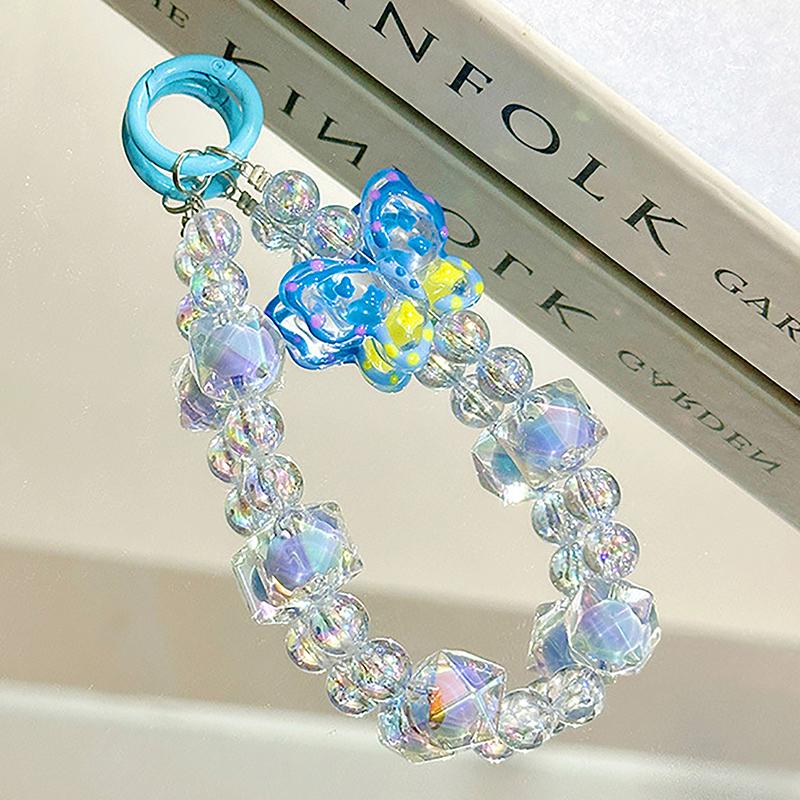 Бусины-бабочки, брелок для телефона, милая девушка, ремешок на запястье, браслет, чехол для наушников, подвеска, декор для сумки синий