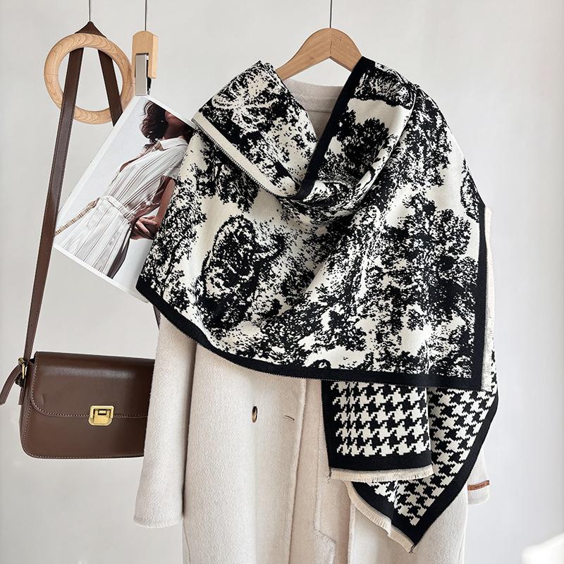 Autumn and winter new ink painting imitation cashmere scarf women s high-end sense thousand bird grid double-sided shawl warm scarf 188CM
Autumn and winter new ink painting imitation cashmere scarf women s high-end sense thousand bird grid double-sided shawl warm scarf 188CM