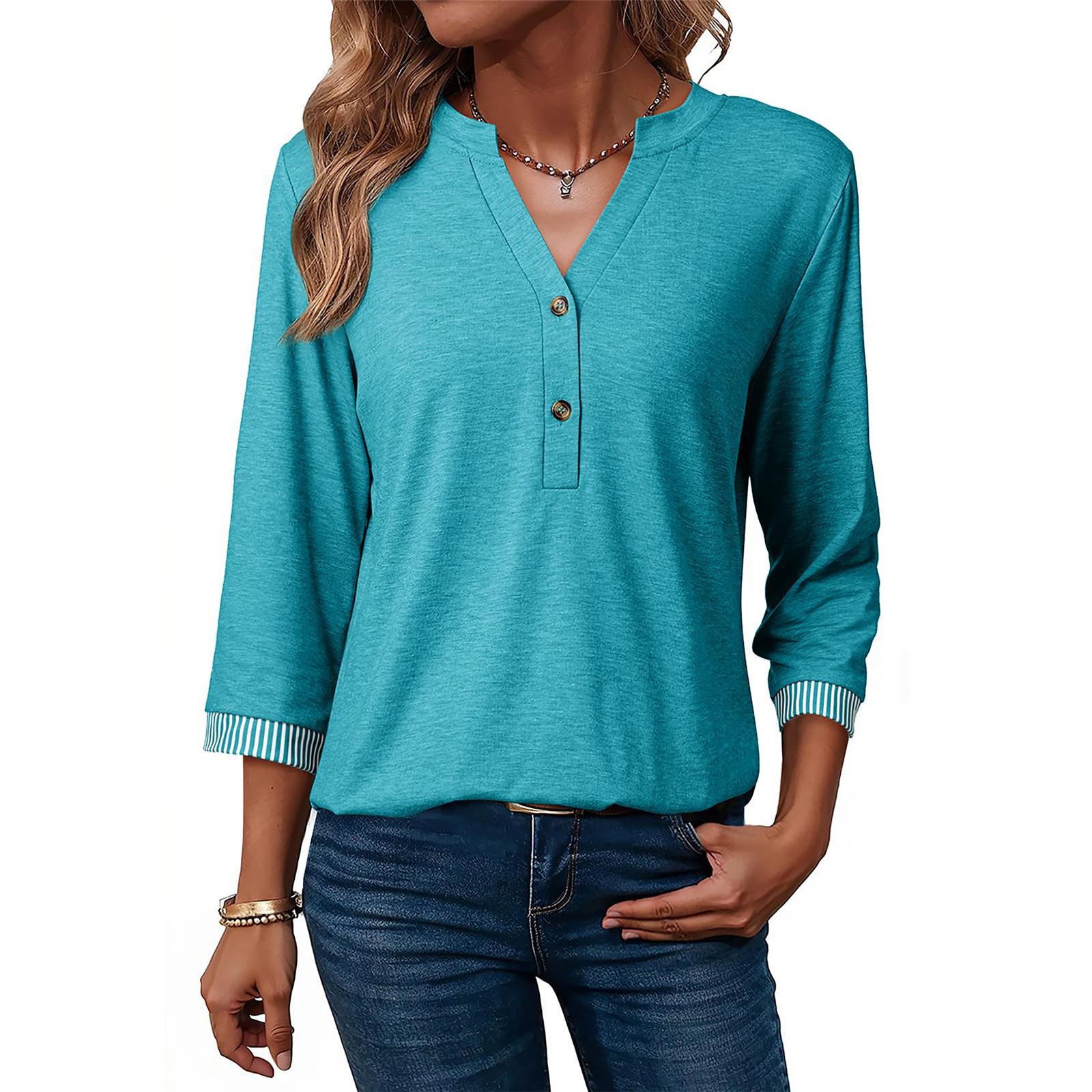 Women s Fashionable Round Neck Seven Quarter Sleeve Color Blocked V-neck Buckle T-shirt Top XL
Women s Fashionable Round Neck Seven Quarter Sleeve Color Blocked V-neck Buckle T-shirt Top XL