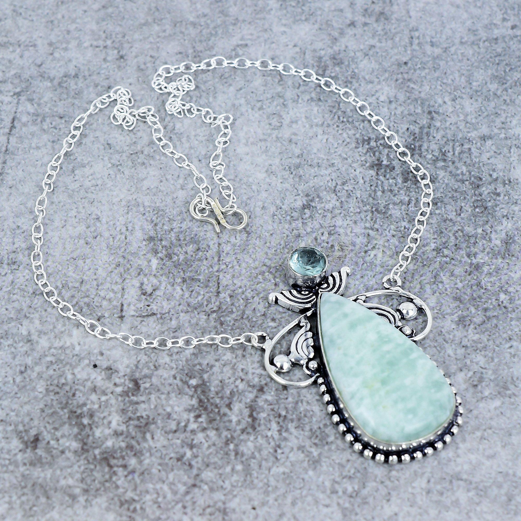 Amazonite, Blue Topaz Gemstone 925 Sterling Silver Jewelry Necklace 18 M-2753
Amazonite, Blue Topaz Gemstone 925 Sterling Silver Jewelry Necklace 18 M-2753