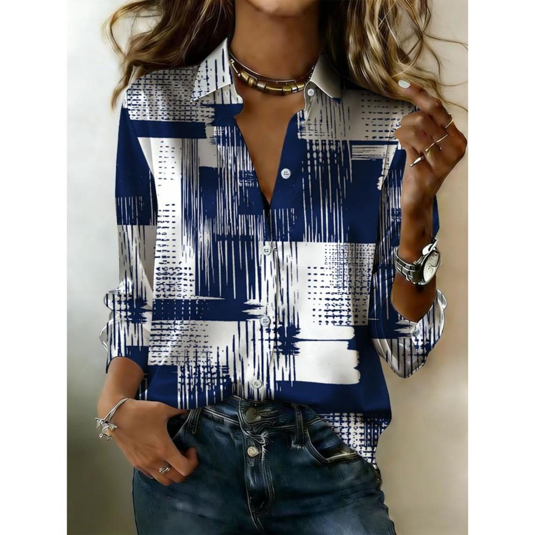 Lady s modern navy blue abstract print blouse - a full-sleeved satin-buttoned top, suitable for both casual and professional wear S
Lady s modern navy blue abstract print blouse - a full-sleeved satin-buttoned top, suitable for both casual and professional wear S