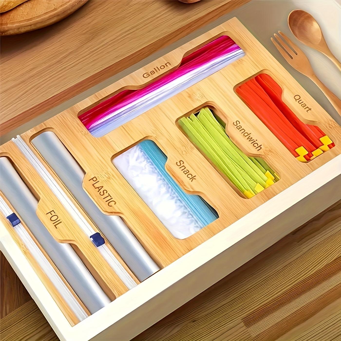 Bamboo Ziplock Bag Organizer And Foil And Plastic Wrap Organizer For Store, Plastic Wrap Dispenser With Cutter For Kitchen Drawer For Gallon
Bamboo Ziplock Bag Organizer And Foil And Plastic Wrap Organizer For Store, Plastic Wrap Dispenser With Cutter For Kitchen Drawer For Gallon
