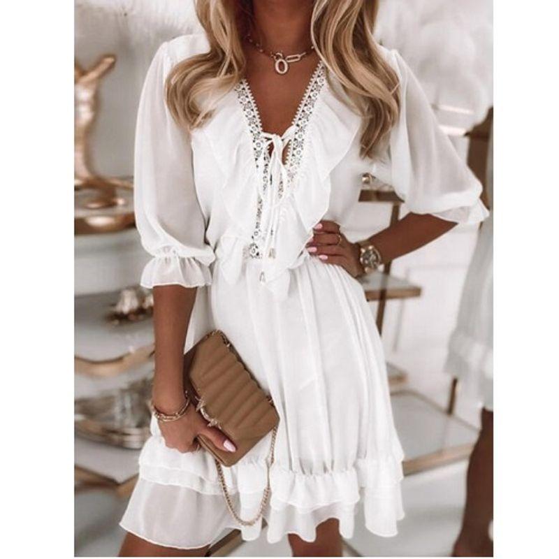 Short Sweet Summer Fashion V Neck Stitching Tied White Chiffon Loose Lotus Leaf Dress Female Dress White 3XL
Short Sweet Summer Fashion V Neck Stitching Tied White Chiffon Loose Lotus Leaf Dress Female Dress White 3XL