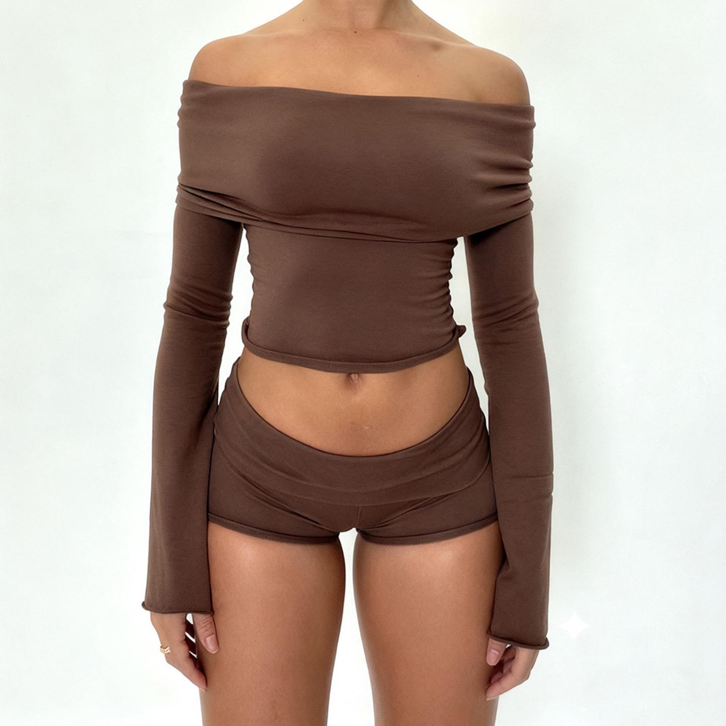 Women s Solid Color One-Shoulder Lapel Casual Suit: Long Sleeve Top + Shorts L коричневий
Women s Solid Color One-Shoulder Lapel Casual Suit: Long Sleeve Top + Shorts L коричневий