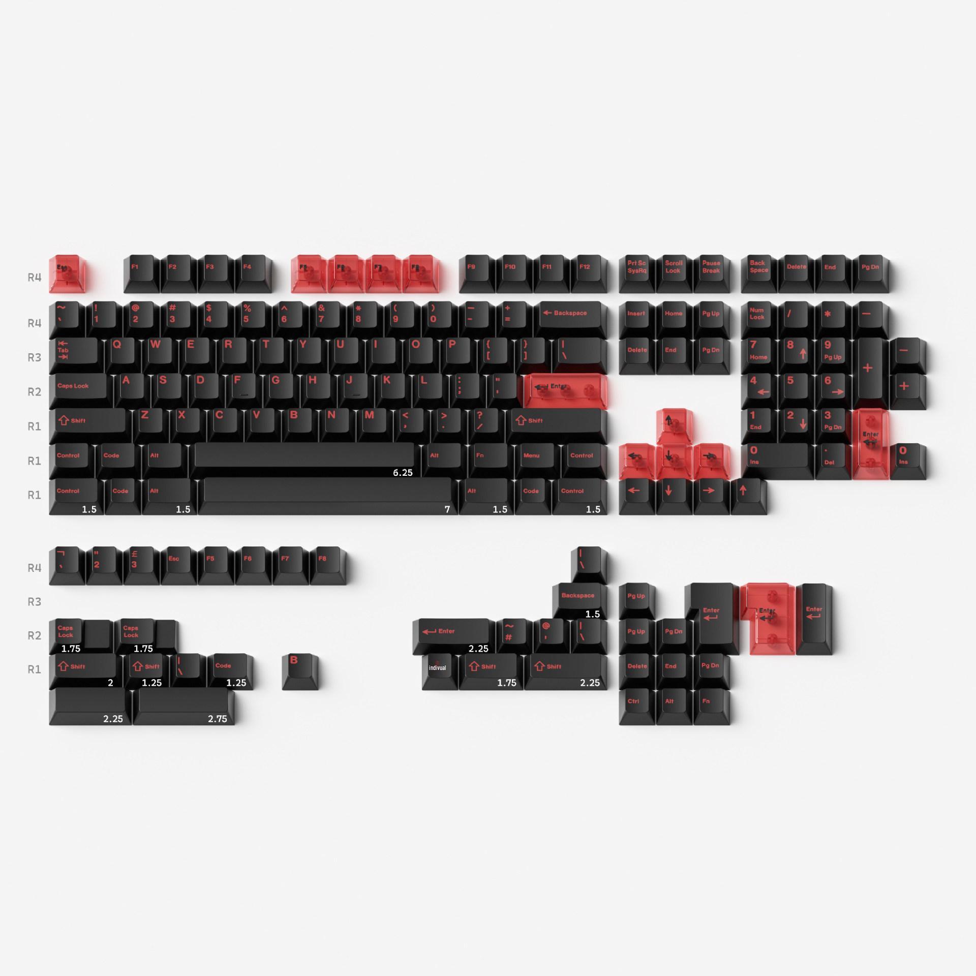 JKDKeys Black Red English PBT Dye-Sublimation Keycap Set for 61/64/68/75/87/104 Layouts
JKDKeys Black Red English PBT Dye-Sublimation Keycap Set for 61/64/68/75/87/104 Layouts