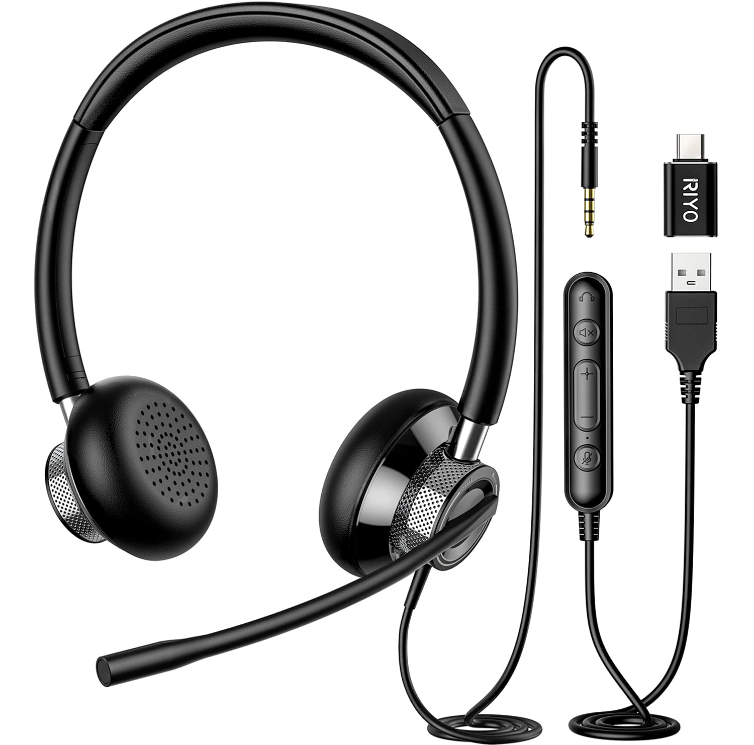 Wired USB Headset with Microphone and Noise Volume Mute Ideal for Online Remote and H361 Remote, 3.5mm/USB-A/USB-C Compatible, Cancelling, Control, чорний
Wired USB Headset with Microphone and Noise Volume Mute Ideal for Online Remote and H361 Remote, 3.5mm/USB-A/USB-C Compatible, Cancelling, Control, чорний