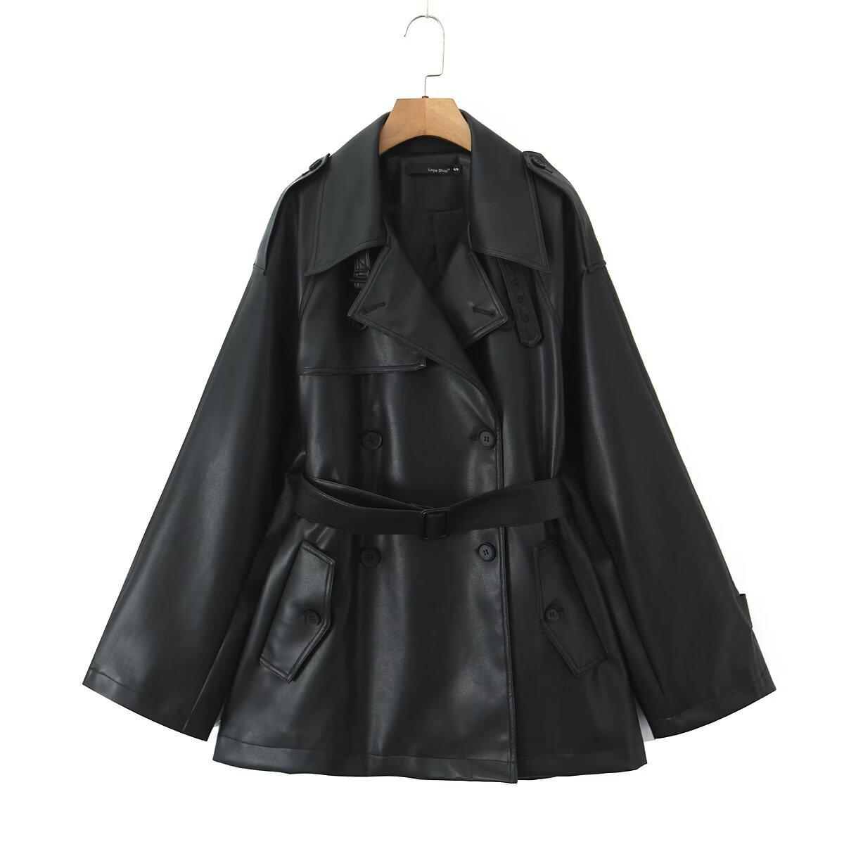 2024 Autumn European/American Double-Breasted Lapel Waist-Cinching PU Trench Coat Small чорний
2024 Autumn European/American Double-Breasted Lapel Waist-Cinching PU Trench Coat Small чорний