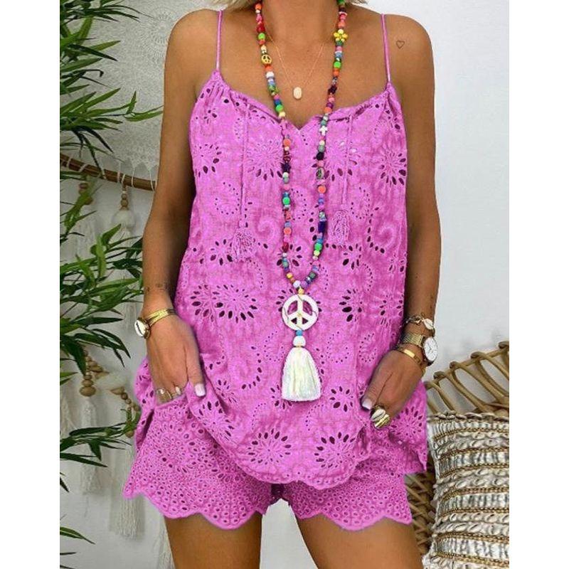 2023 Cross-Border European and American Style Sleeveless Drawstring Ruffle Hollow-Out Camisole Embroidered Shorts with Lining Cotton Set Violet M
2023 Cross-Border European and American Style Sleeveless Drawstring Ruffle Hollow-Out Camisole Embroidered Shorts with Lining Cotton Set Violet M