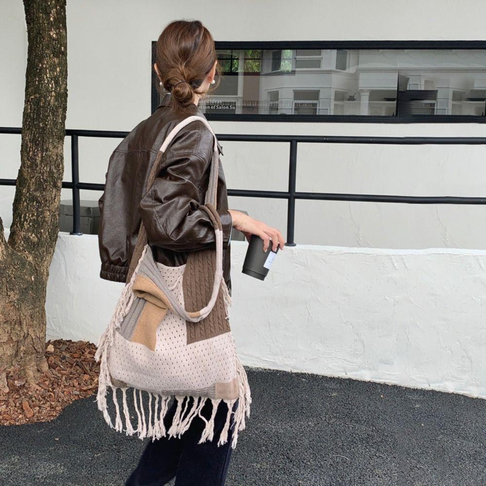 Patchwork Hollow Crochet Bag Soft Commuting Tote Bag Sweet Knitted Tassel Shoulder Bag Girls
Patchwork Hollow Crochet Bag Soft Commuting Tote Bag Sweet Knitted Tassel Shoulder Bag Girls