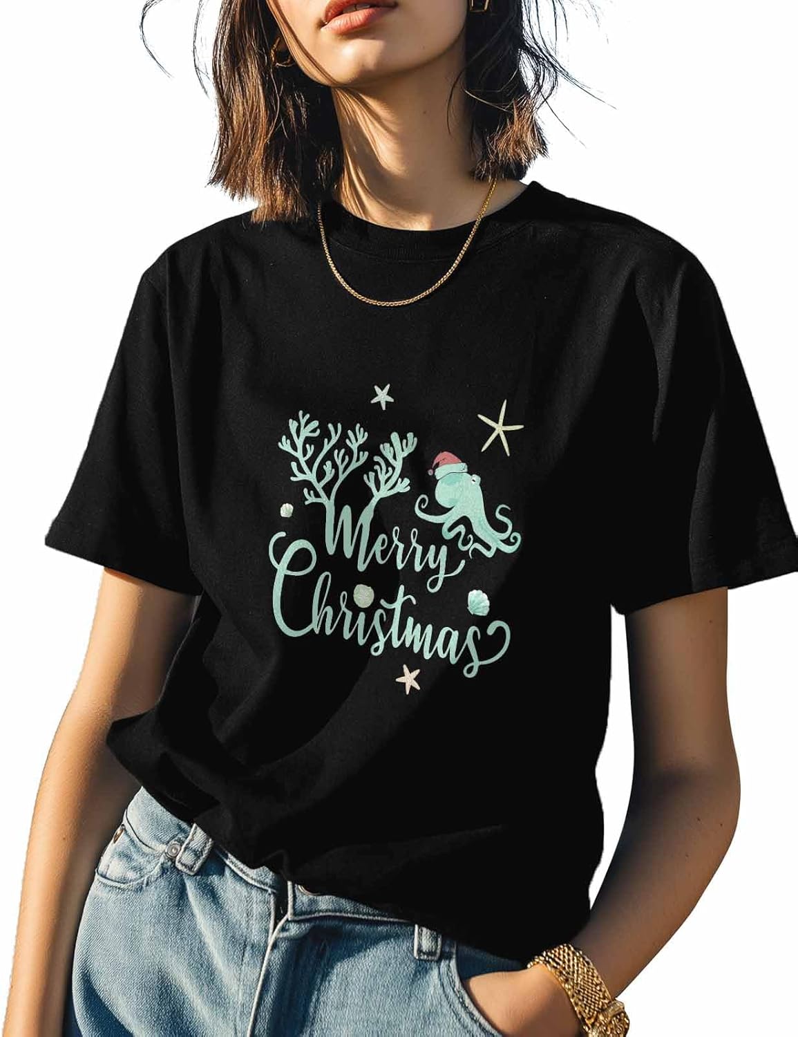 T Shirts for Women Graphic Tees Christmas Ocean Crew Neck Short Sleeve Shirts for Women Blue Casual T-Shirt 5XL різнокольоровий
T Shirts for Women Graphic Tees Christmas Ocean Crew Neck Short Sleeve Shirts for Women Blue Casual T-Shirt 5XL різнокольоровий