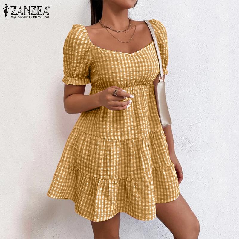 ZANZEA Летнее женское клетчатое пышное мини-платье с короткими рукавами и квадратным воротником
ZANZEA Летнее женское клетчатое пышное мини-платье с короткими рукавами и квадратным воротником