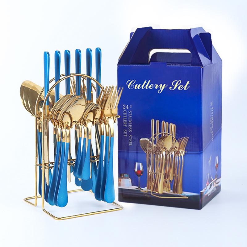 24 шт. / комплект столовых приборов из нержавеющей стали 1010, четыре основных предмета, набор вилок, ложек и ножей в западном стиле, набор столовых приборов, набор столовых приборов, вешалка, подарочная коробка