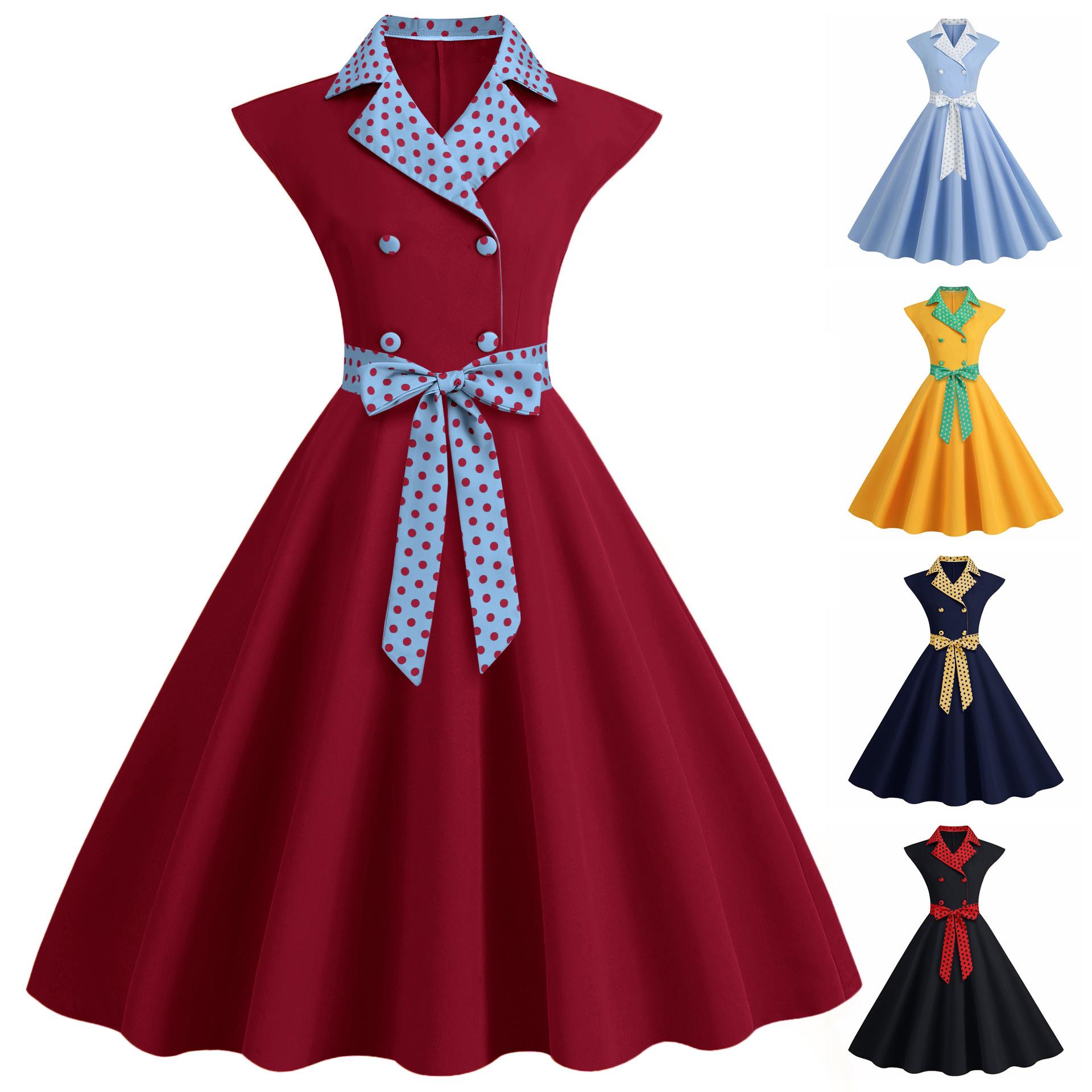 Women s Retro European Polka Dot Double-Breasted Swing Dress with Stand-up Collar S красный
Women s Retro European Polka Dot Double-Breasted Swing Dress with Stand-up Collar S красный
