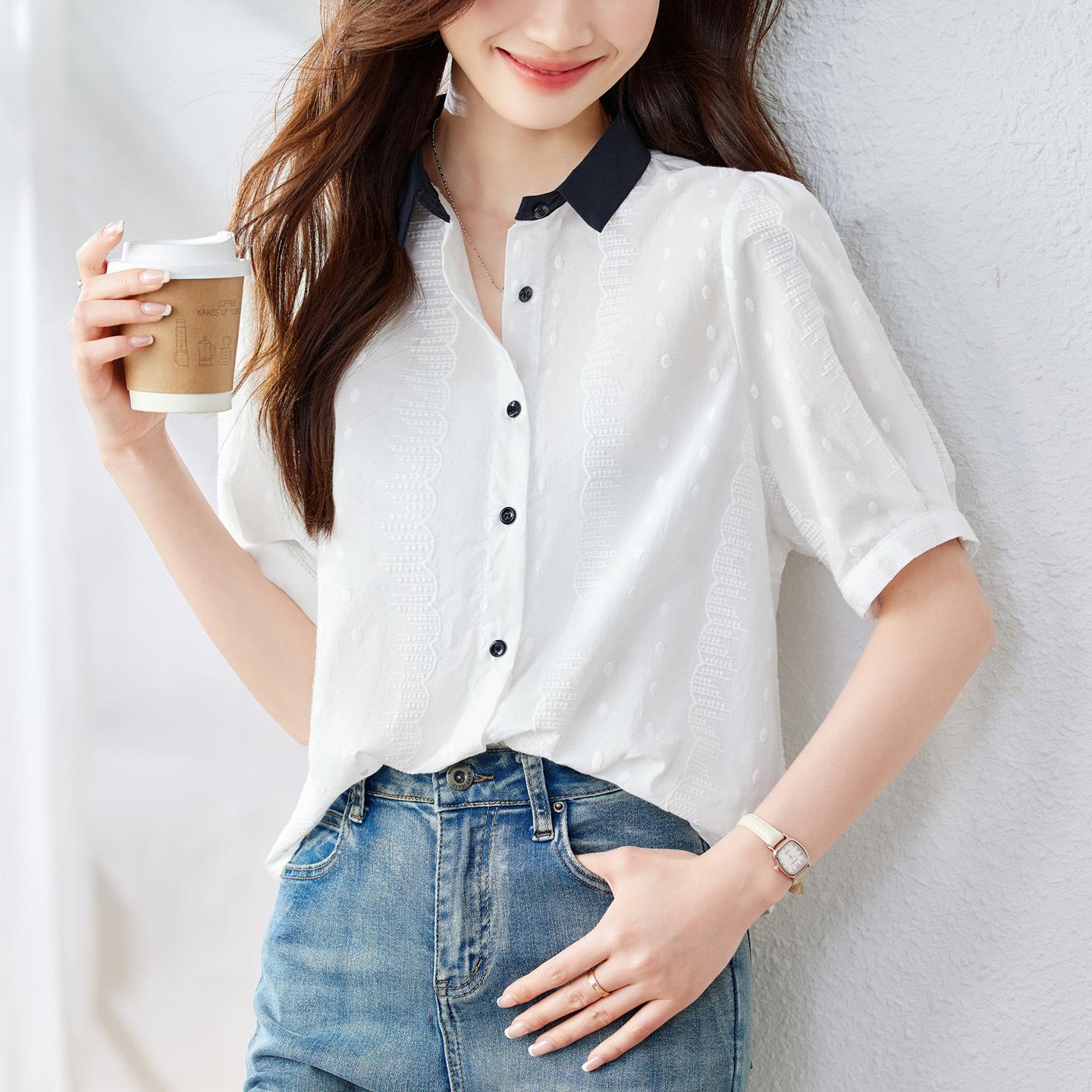 Retro Contrasting Color Gentle Age-reducing Lapel Heavy Industry Embroidered Beige Short-sleeved Shirt for Women XXL білий
Retro Contrasting Color Gentle Age-reducing Lapel Heavy Industry Embroidered Beige Short-sleeved Shirt for Women XXL білий