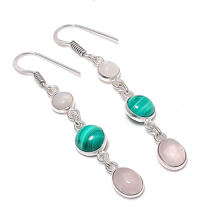 Natural Rose Quartz, Malachite Gemstone 925 Sterling Silver Earring 2.36 L9h81
Natural Rose Quartz, Malachite Gemstone 925 Sterling Silver Earring 2.36 L9h81