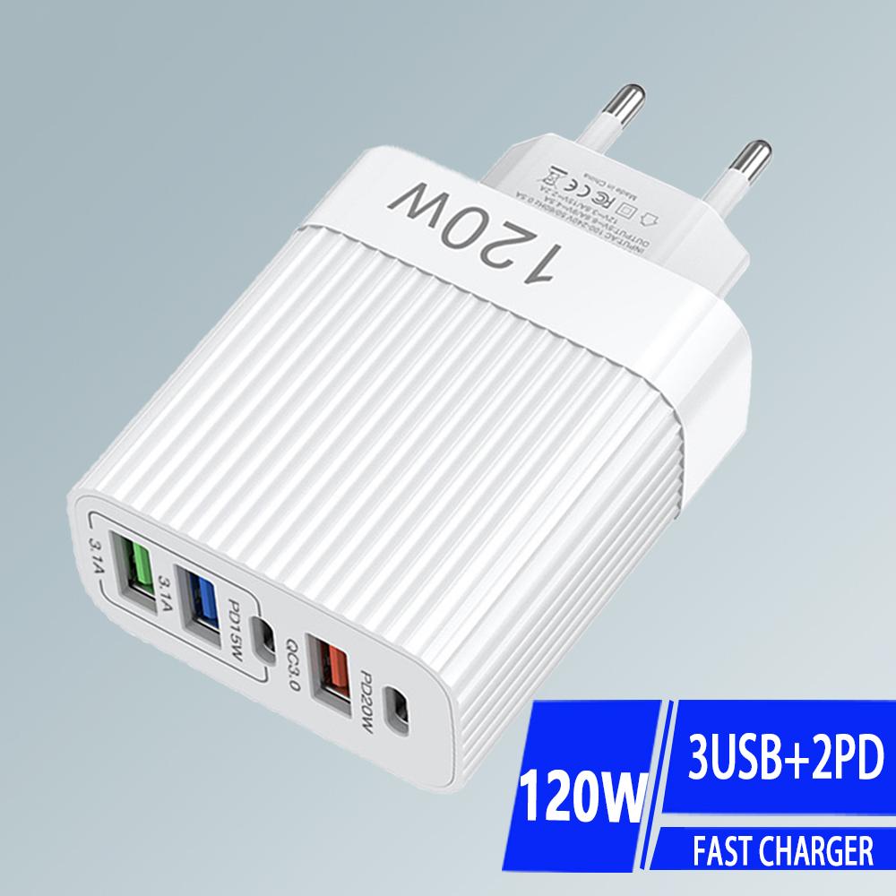 USB Fast Charger 5 Ports 3 USB+2 PD Quick Charge Phone Charger Adapter For iPhone Samsung Xiaomi USB Type C Wall Charger EU-White
USB Fast Charger 5 Ports 3 USB+2 PD Quick Charge Phone Charger Adapter For iPhone Samsung Xiaomi USB Type C Wall Charger EU-White