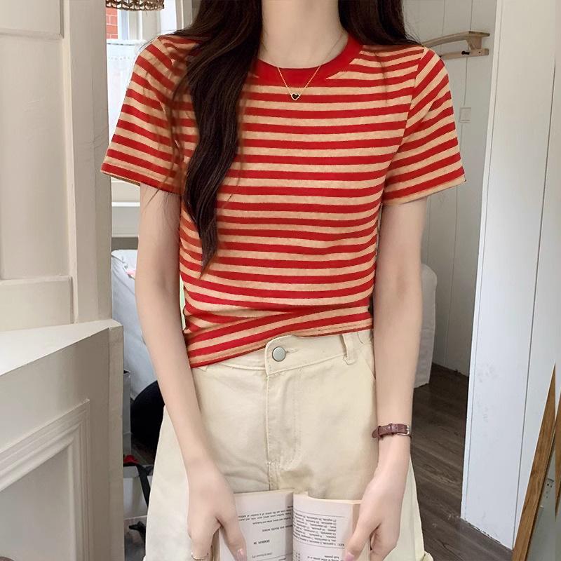 New Summer High-End Hong Kong Style Petite Cotton Striped Short-Sleeve Women s T-Shirt XL
New Summer High-End Hong Kong Style Petite Cotton Striped Short-Sleeve Women s T-Shirt XL