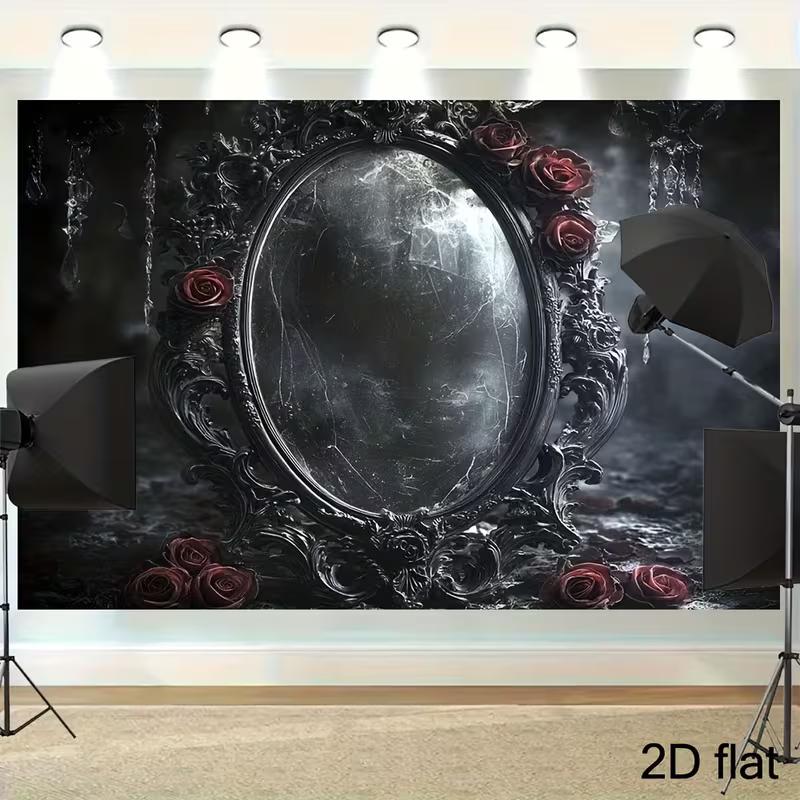 2D Spooky Gothic Backdrop, Cracked Black Mirror with Red Roses & Dark Mist Background Cloth 47.2x31.5inch/120*80cm
2D Spooky Gothic Backdrop, Cracked Black Mirror with Red Roses & Dark Mist Background Cloth 47.2x31.5inch/120*80cm