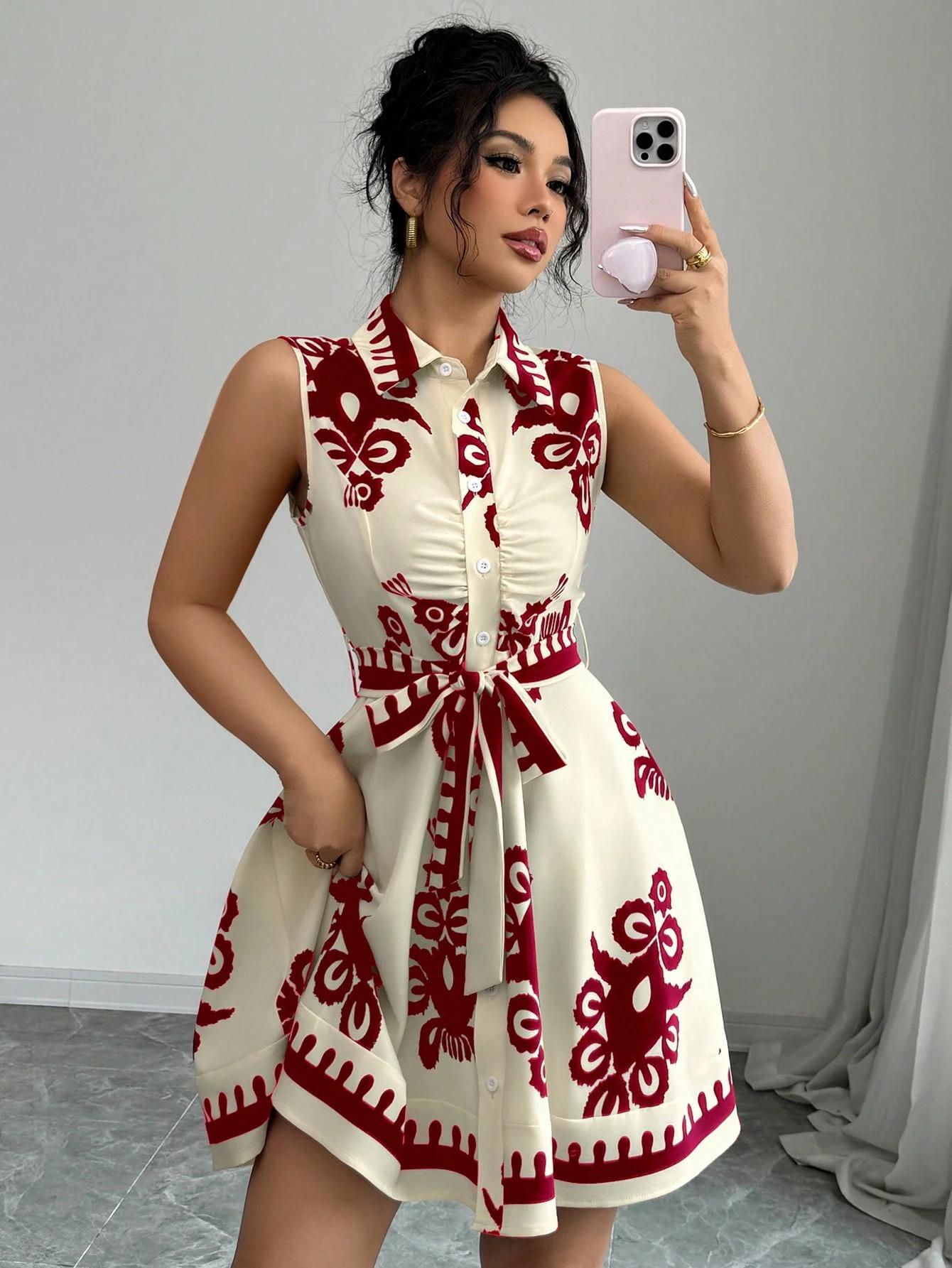 2025 Spring/Summer Sleeveless Women s European & American Print Shirt Collar Dress XXL червоний
2025 Spring/Summer Sleeveless Women s European & American Print Shirt Collar Dress XXL червоний