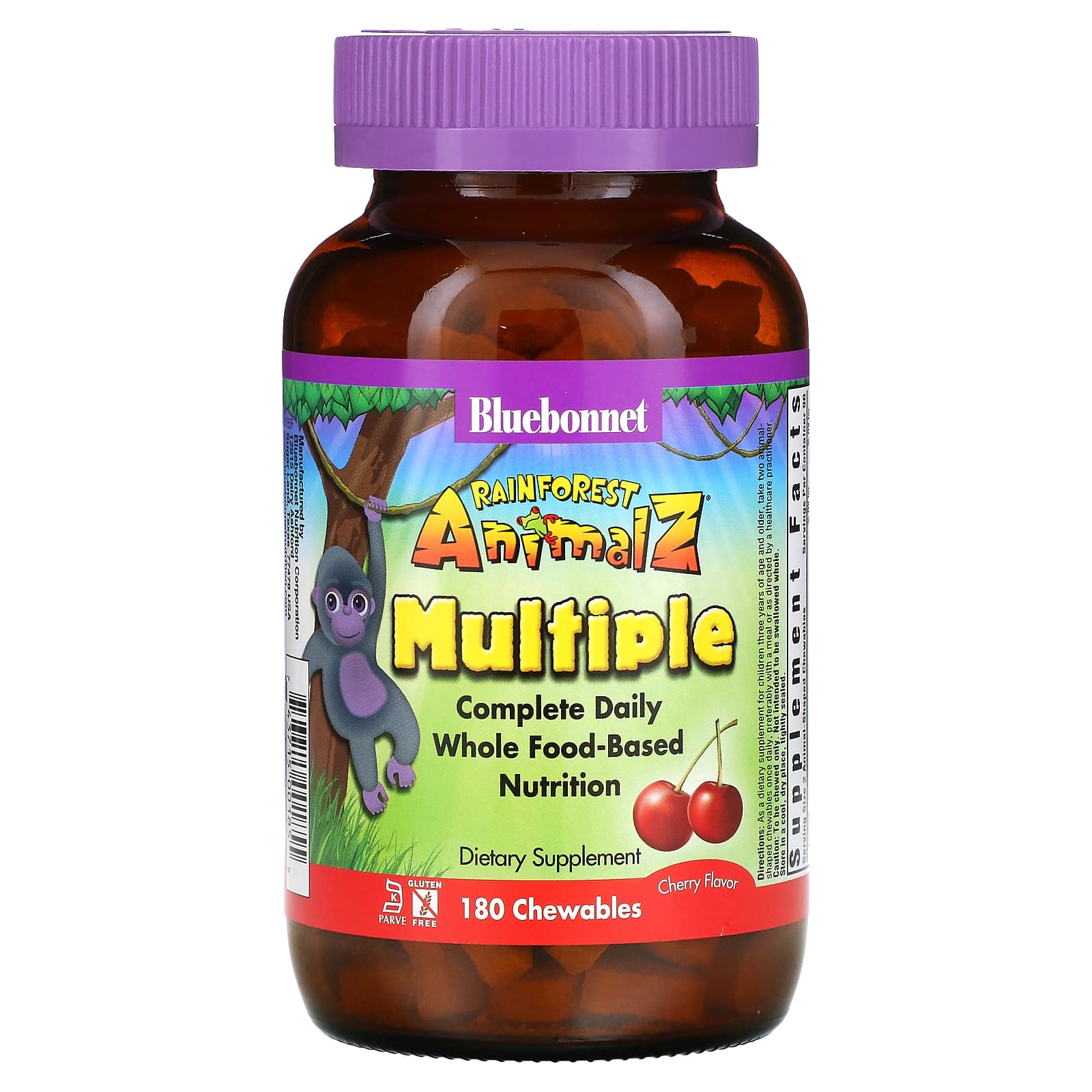 Bluebonnet Nutrition, Rainforest Animalz, Complete Daily Natural Food-Based Nutrients, Cherry Flavor, 180 Chewable Tablets
Bluebonnet Nutrition, Rainforest Animalz, Complete Daily Natural Food-Based Nutrients, Cherry Flavor, 180 Chewable Tablets