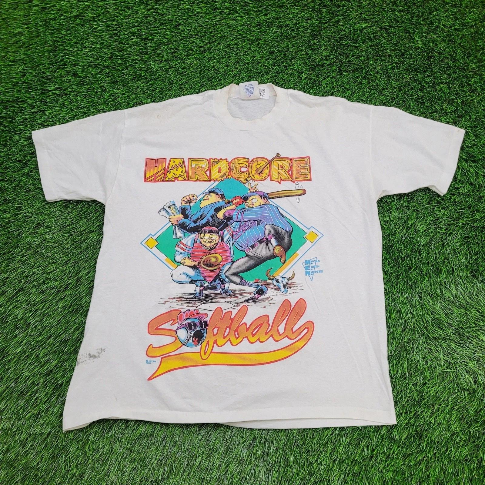 Vintage 1991 Hardcore Softball Shirt Large 21x27 White 3XL
Vintage 1991 Hardcore Softball Shirt Large 21x27 White 3XL