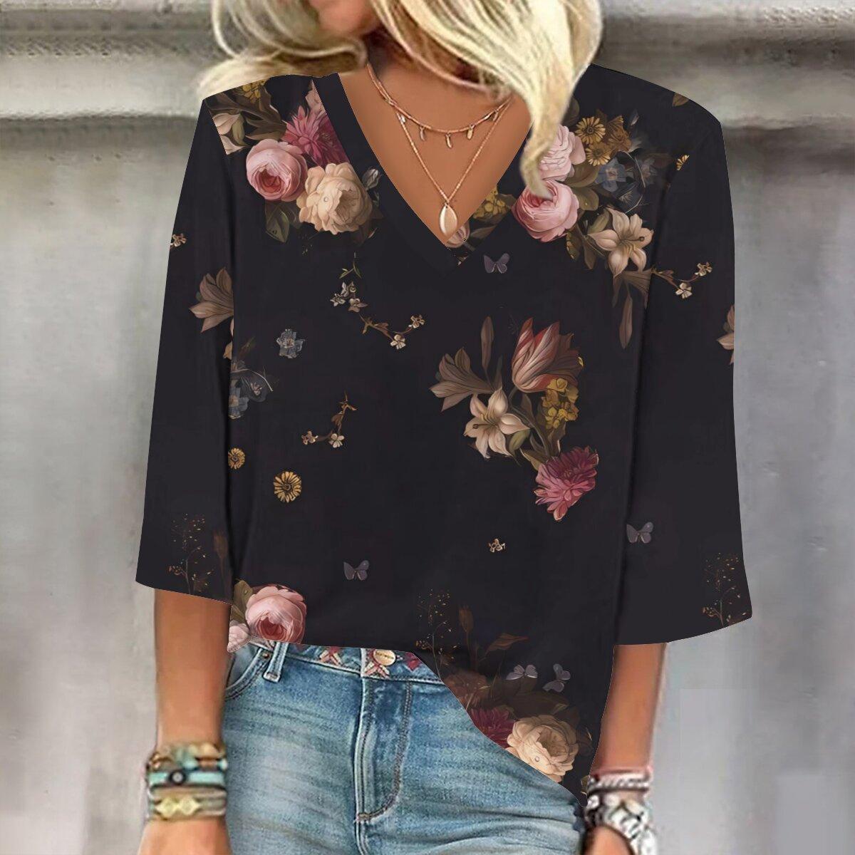 Весна и осень 2023, новый модный женский повседневный топ с v-образным вырезом и рукавом 3/4 с принтом, размер гной 
Весна и осень 2023, новый модный женский повседневный топ с v-образным вырезом и рукавом 3/4 с принтом, размер гной