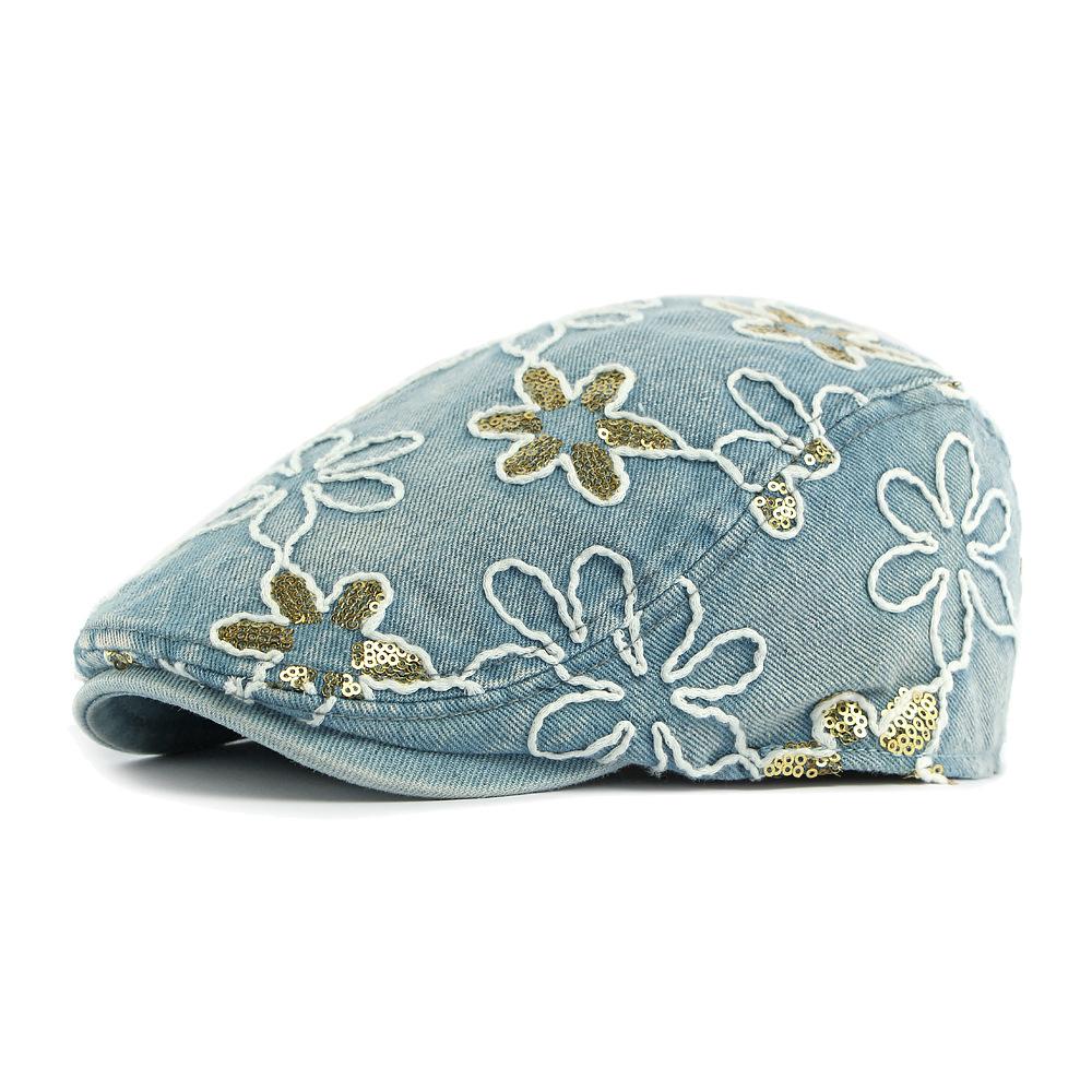 Denim Sequins Flower Beret Women British Vintage Peaked Cap Painted Hat світло-синій колір
Denim Sequins Flower Beret Women British Vintage Peaked Cap Painted Hat світло-синій колір