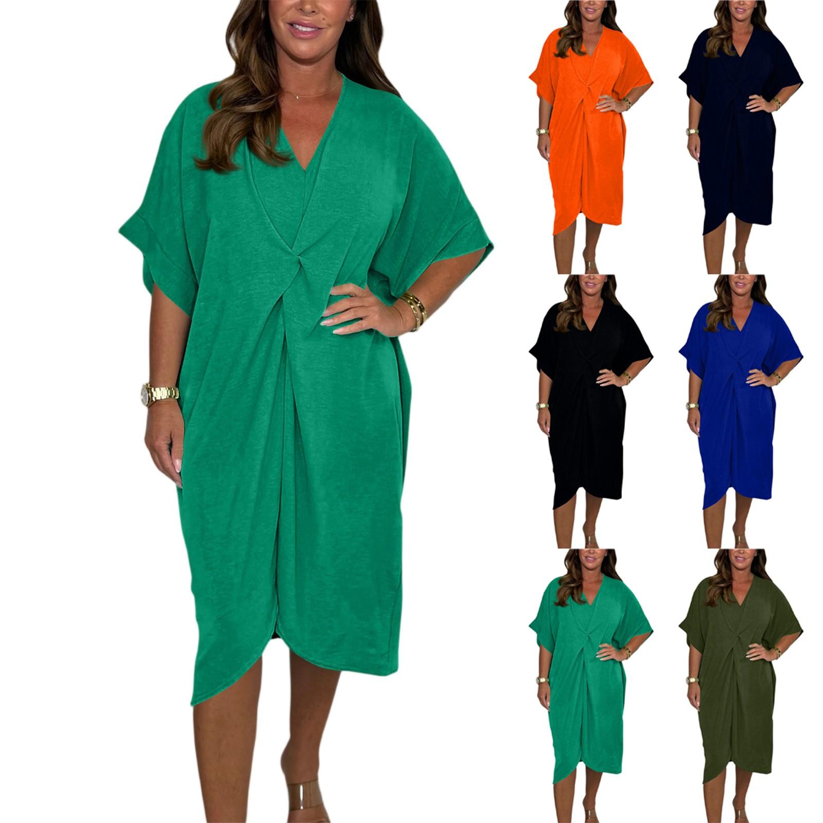 Women s Fashionable Solid Color V Neck Raglan Short Sleeved Irregular Loose Dress S синий
Women s Fashionable Solid Color V Neck Raglan Short Sleeved Irregular Loose Dress S синий