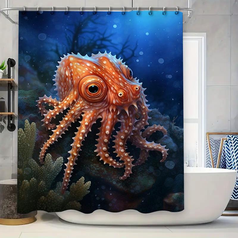 Underwater World Octopus Shower Curtain Blue Background With Coral Fish Print, Polyester Fabric, Waterproof Bathroom Decor (180X W60H190(CM)-1 Pcs
Underwater World Octopus Shower Curtain Blue Background With Coral Fish Print, Polyester Fabric, Waterproof Bathroom Decor (180X W60H190(CM)-1 Pcs