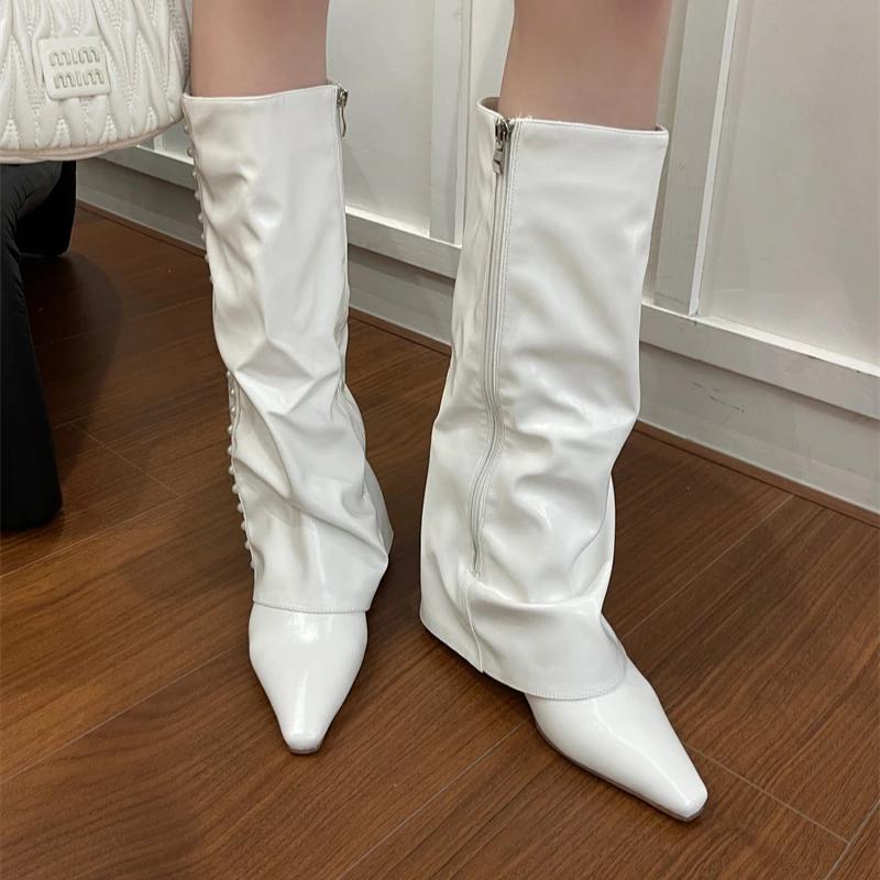 Модные модные сапоги-брюки для женщин, крутые сапоги до колена, жемчужные украшения, сапоги на молнии, покатый каблук, квадратная женская обувь 35 белый
Модные модные сапоги-брюки для женщин, крутые сапоги до колена, жемчужные украшения, сапоги на молнии, покатый каблук, квадратная женская обувь 35 белый