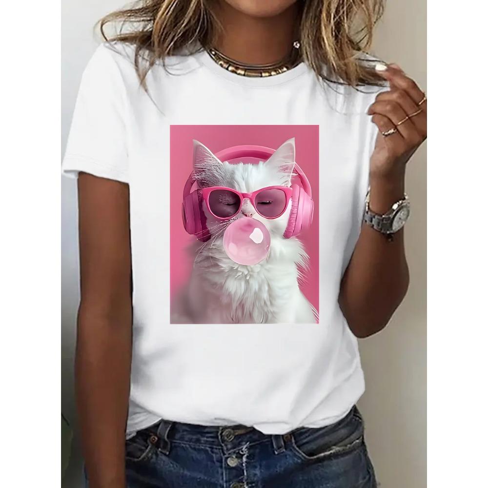 T-Shirt for Women with A Print A Cat Wearing Pink Headphones and Glasses Blowing Bubble Harajuku Casual Aesthetic Clothes M
T-Shirt for Women with A Print A Cat Wearing Pink Headphones and Glasses Blowing Bubble Harajuku Casual Aesthetic Clothes M