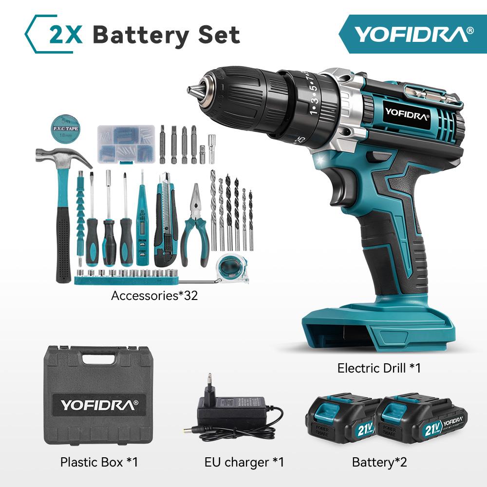 YOFIDRA 60 Н.м l 25+3 Крутящий момент Электрическая ударная дрель Аккумуляторная электрическая отвертка с набором инструментов 32/53 шт. Электроинструмент для аккумулятора 21 В 1 Battery-EU Plug
YOFIDRA 60 Н.м l 25+3 Крутящий момент Электрическая ударная дрель Аккумуляторная электрическая отвертка с набором инструментов 32/53 шт. Электроинструмент для аккумулятора 21 В 1 Battery-EU Plug