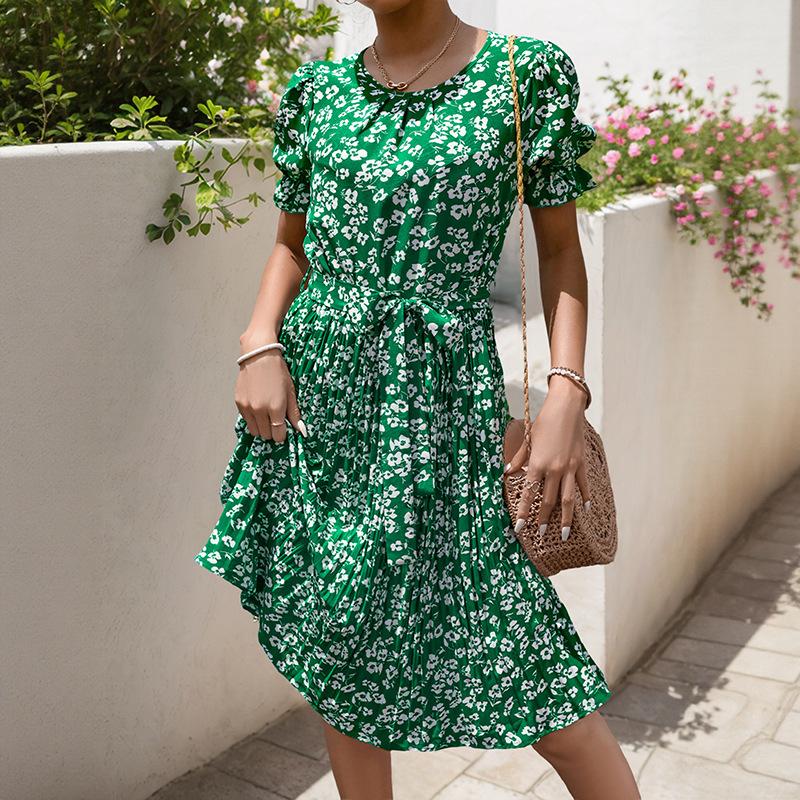 2025 summer new fresh pleated skirt lace-up crew neck flower print dress S зелёный
2025 summer new fresh pleated skirt lace-up crew neck flower print dress S зелёный