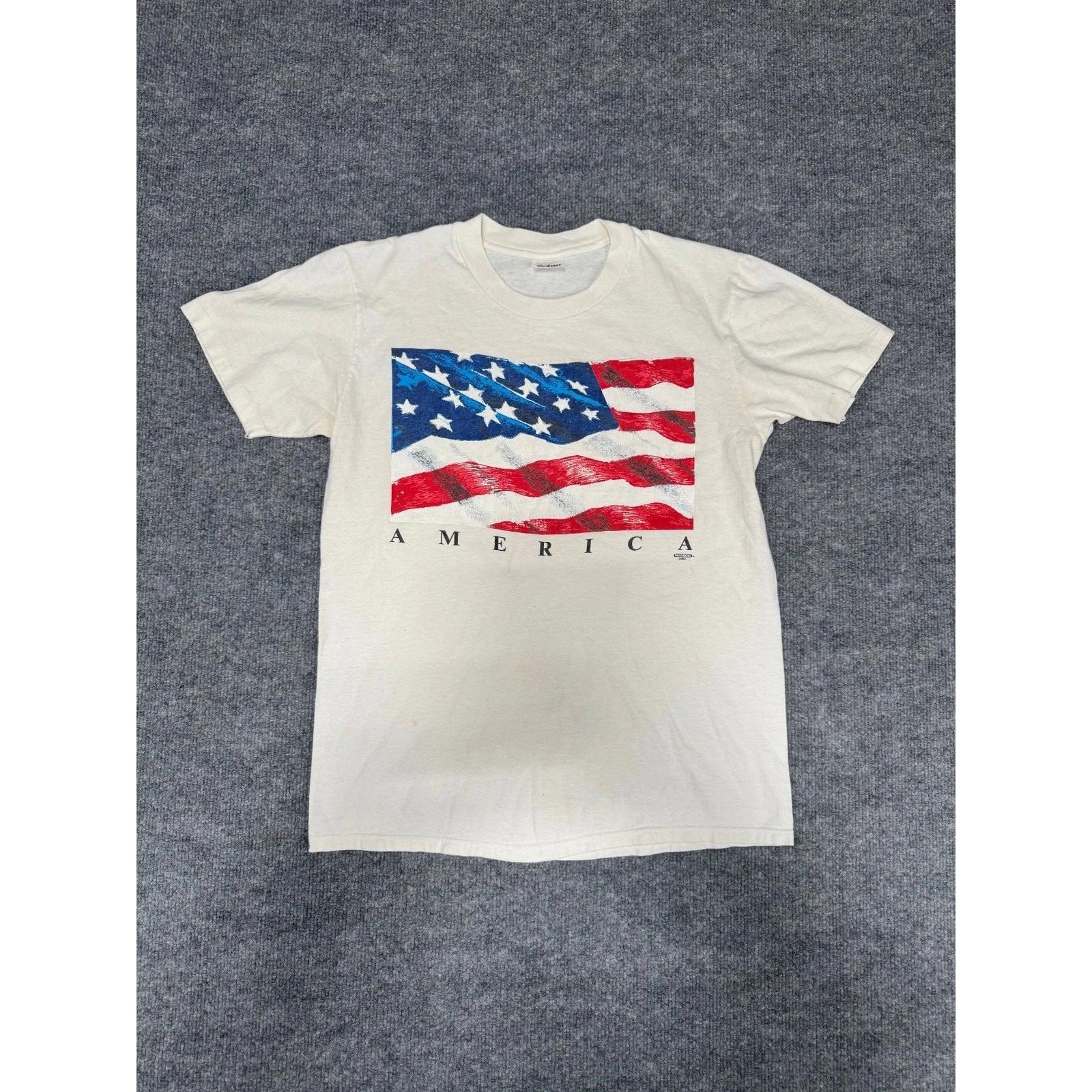 Vintage 1991 Marquee USA America Flag 100% Cotton T-shirt Mens Tees Top Sz M Stedman Super Hi-Cru Made USA L
Vintage 1991 Marquee USA America Flag 100% Cotton T-shirt Mens Tees Top Sz M Stedman Super Hi-Cru Made USA L
