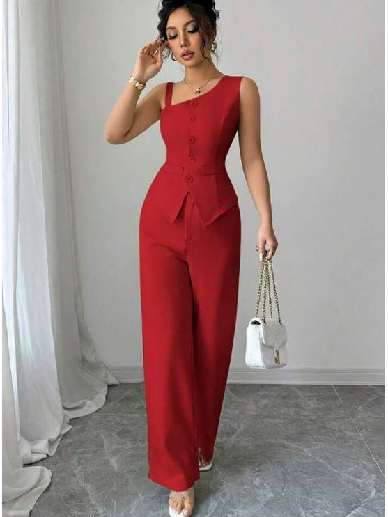 One-Shoulder Camisole Vest & Straight-Leg Pants Set for Women Large красный
One-Shoulder Camisole Vest & Straight-Leg Pants Set for Women Large красный