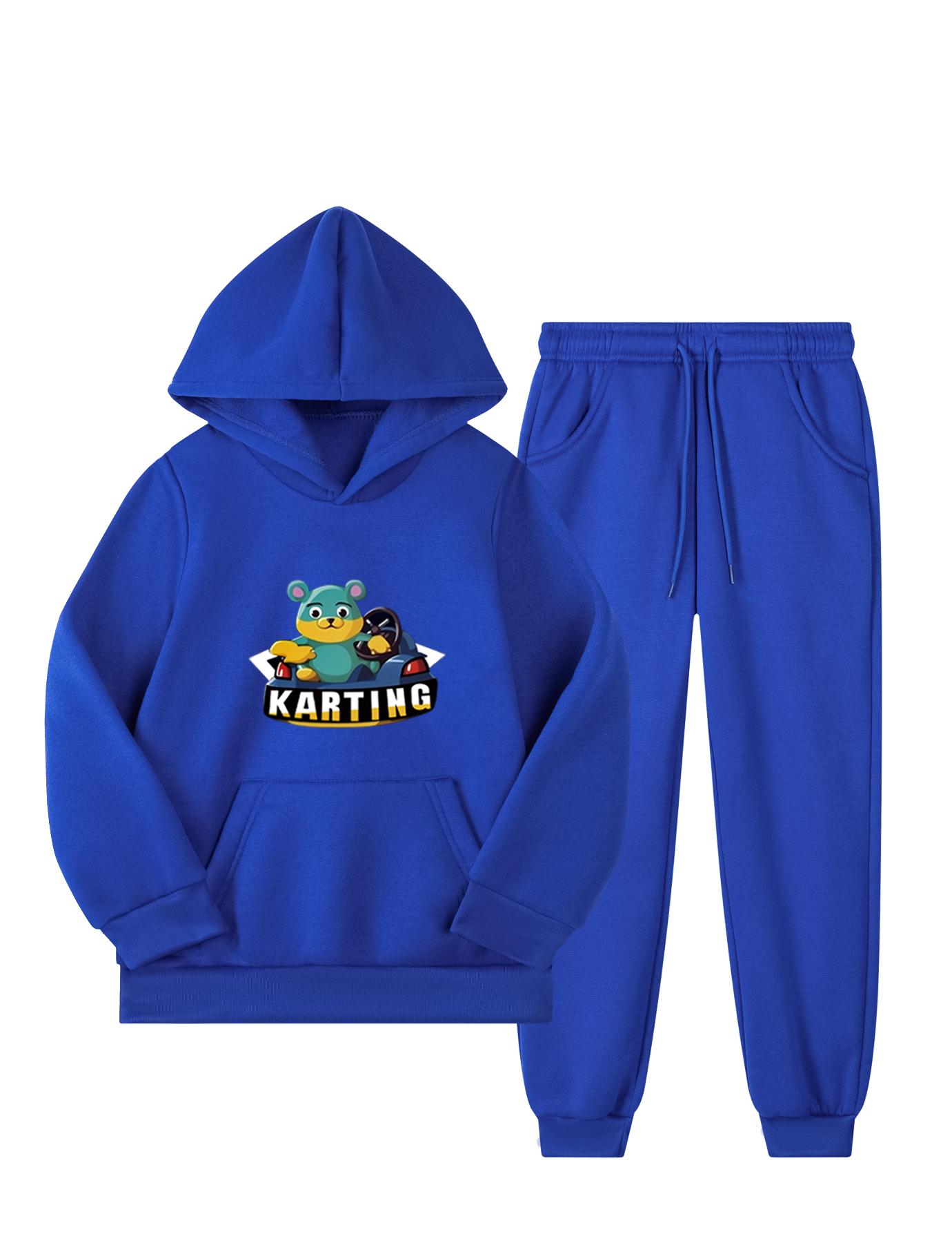 2 шт. Короткая бархатная толстовка с капюшоном и джоггеры для мальчиков с ярким мультяшным принтом — уютная спортивная одежда для повседневного использования и игр на осень/зиму 160 синий