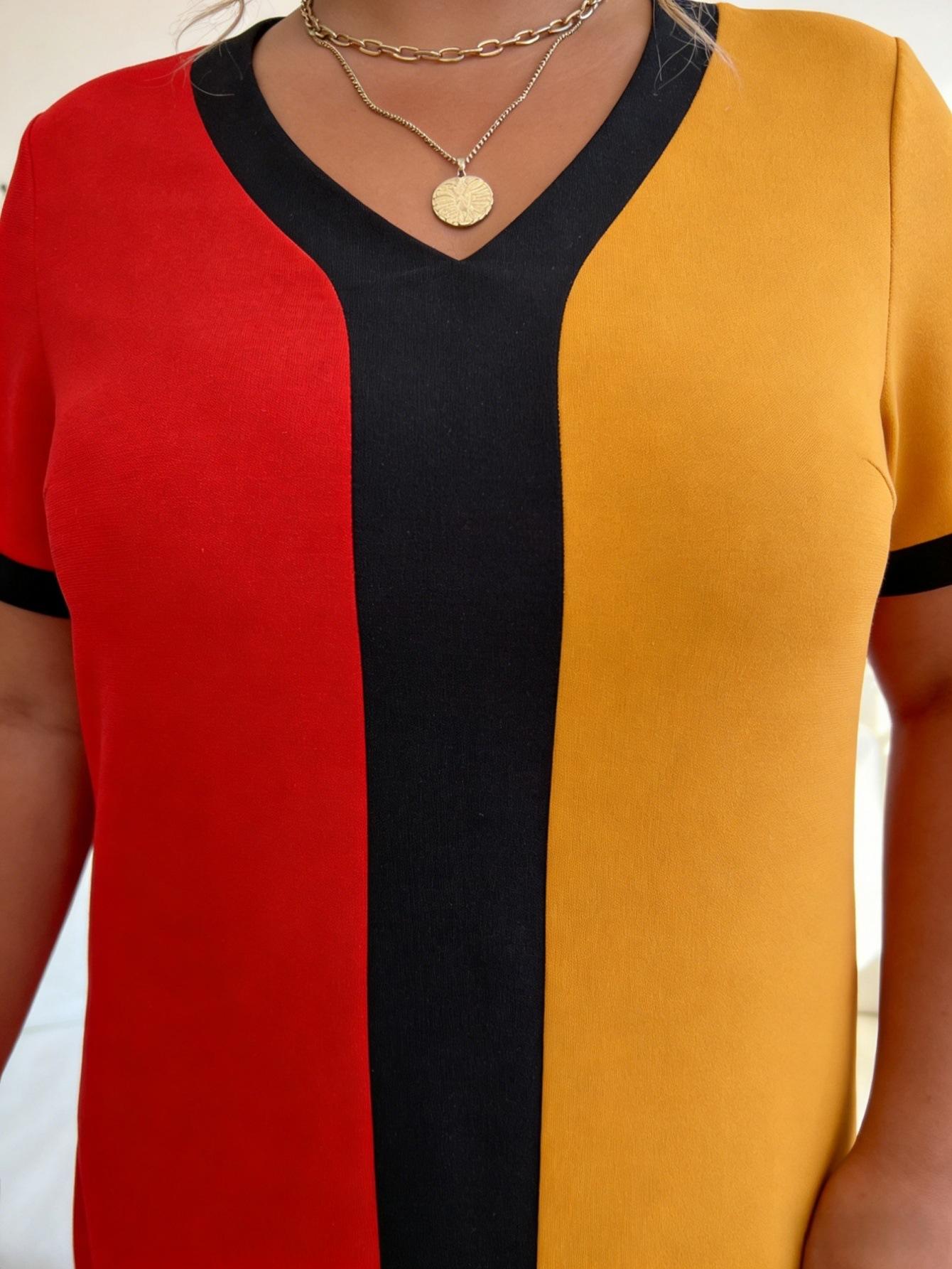 Contrasting color casual T-shirt skirt, red and yellow short-sleeved dress, direct supply. 4XL червоний
Contrasting color casual T-shirt skirt, red and yellow short-sleeved dress, direct supply. 4XL червоний