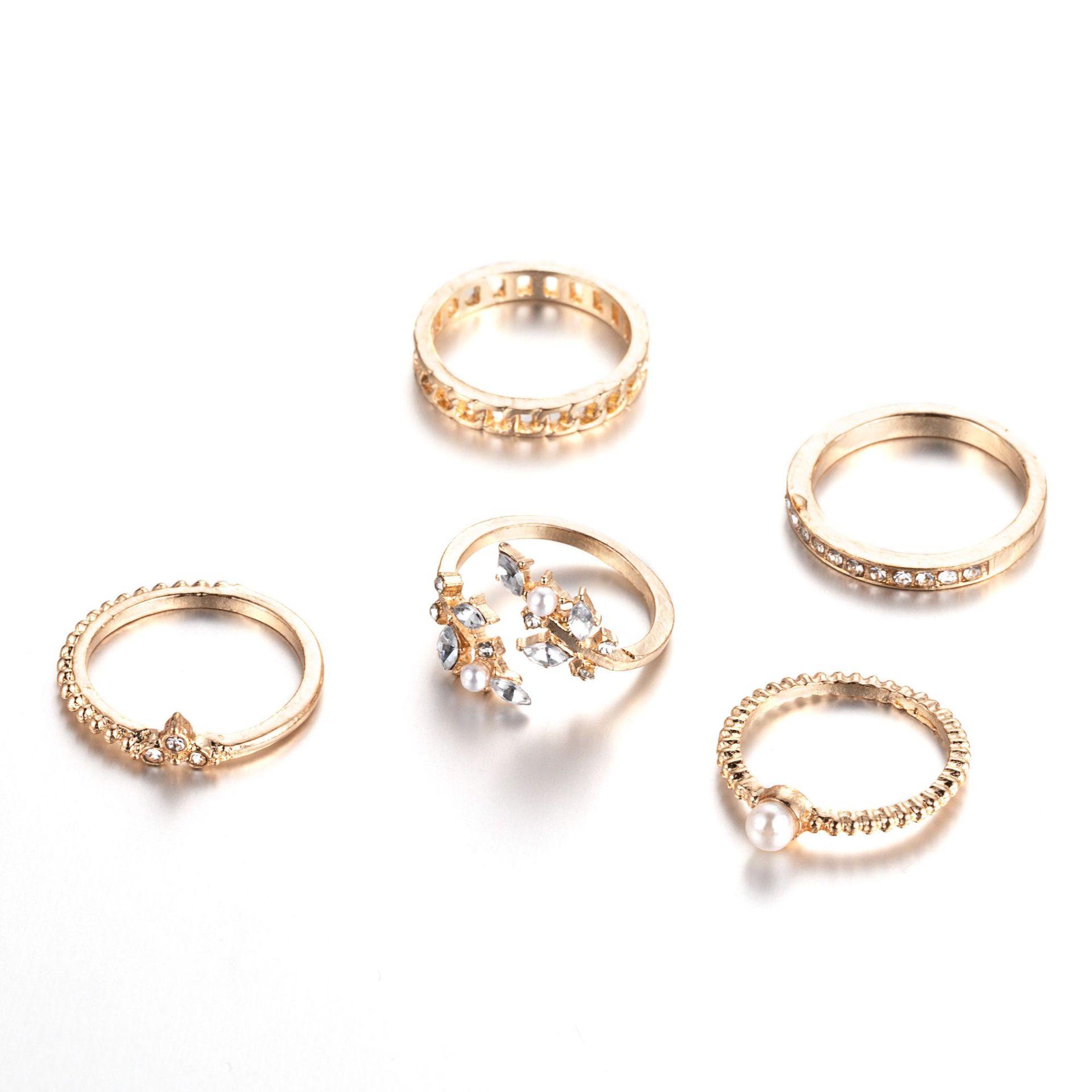 Combination Ring, Fashionable Pearl Dot Diamond Leaf Chain 5-Piece Set Ring For Women
Combination Ring, Fashionable Pearl Dot Diamond Leaf Chain 5-Piece Set Ring For Women