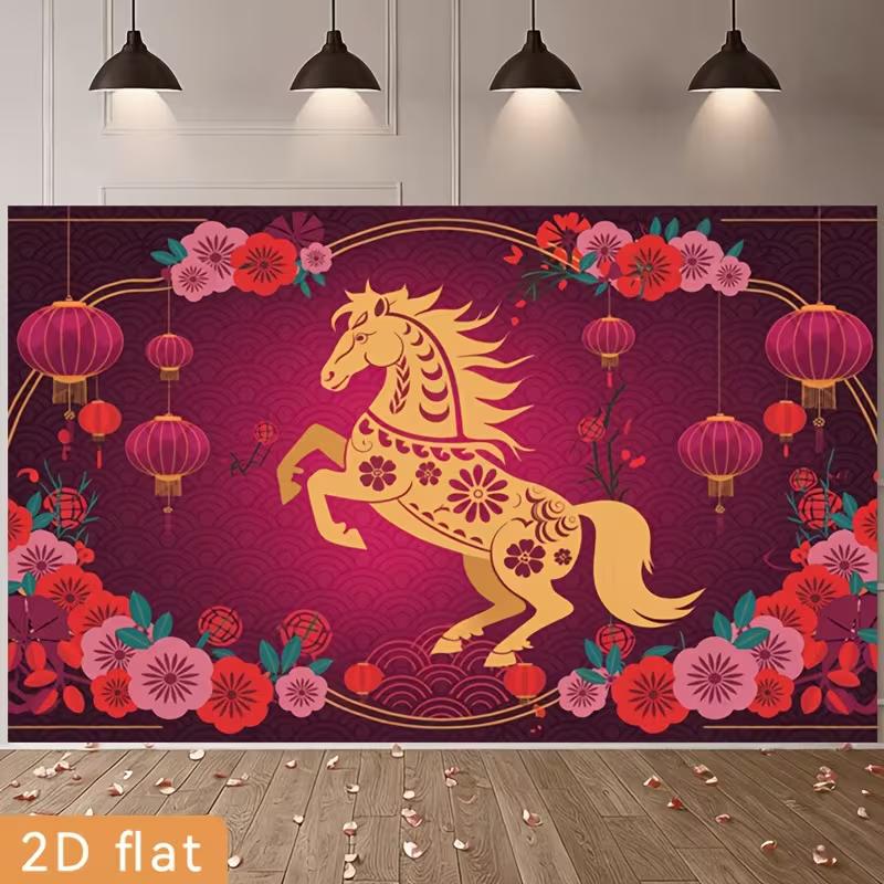 2D Lunar New Year Photography Backdrop with Golden Horse, Flowers and Red Lanterns 47.2x31.5inch/120*80cm
2D Lunar New Year Photography Backdrop with Golden Horse, Flowers and Red Lanterns 47.2x31.5inch/120*80cm