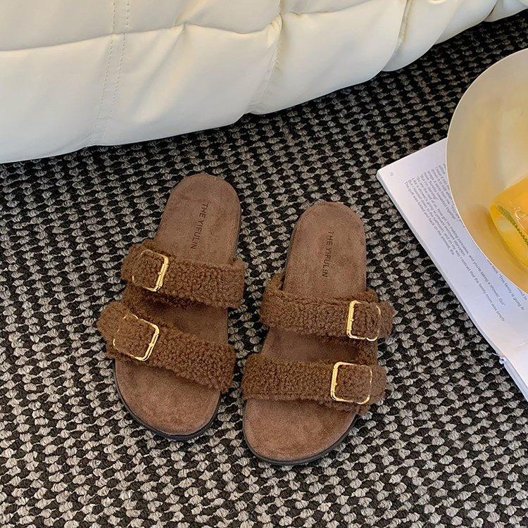 2025 new lamb wool shoes metal buckle one word open toe slippers boken shoes wear sandals support Internet celebrity women s shoes 40
2025 new lamb wool shoes metal buckle one word open toe slippers boken shoes wear sandals support Internet celebrity women s shoes 40