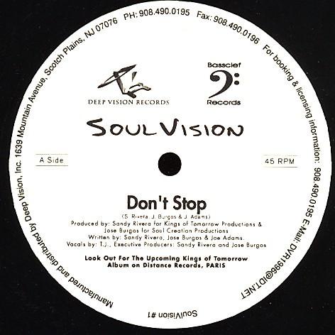 12inch Record SOUL VISION - Don t Stop SOULVISION1 Deep Vision Rec 1998 US Dance & Electronica Used
12inch Record SOUL VISION - Don t Stop SOULVISION1 Deep Vision Rec 1998 US Dance & Electronica Used